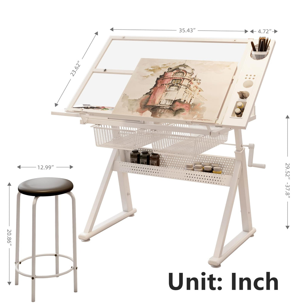 Drafting Table, Height Adjustable Art Tabe with Stool, Black