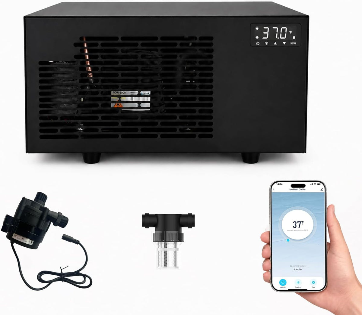 Smart 1/3 HP Cold Plunge Chiller, 37Â°F Ice Bath Water Chiller for Any Tub