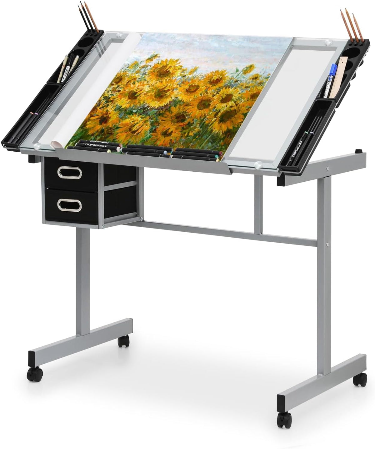 Drafting Table, Clear Glass, Angle Adjustable Top