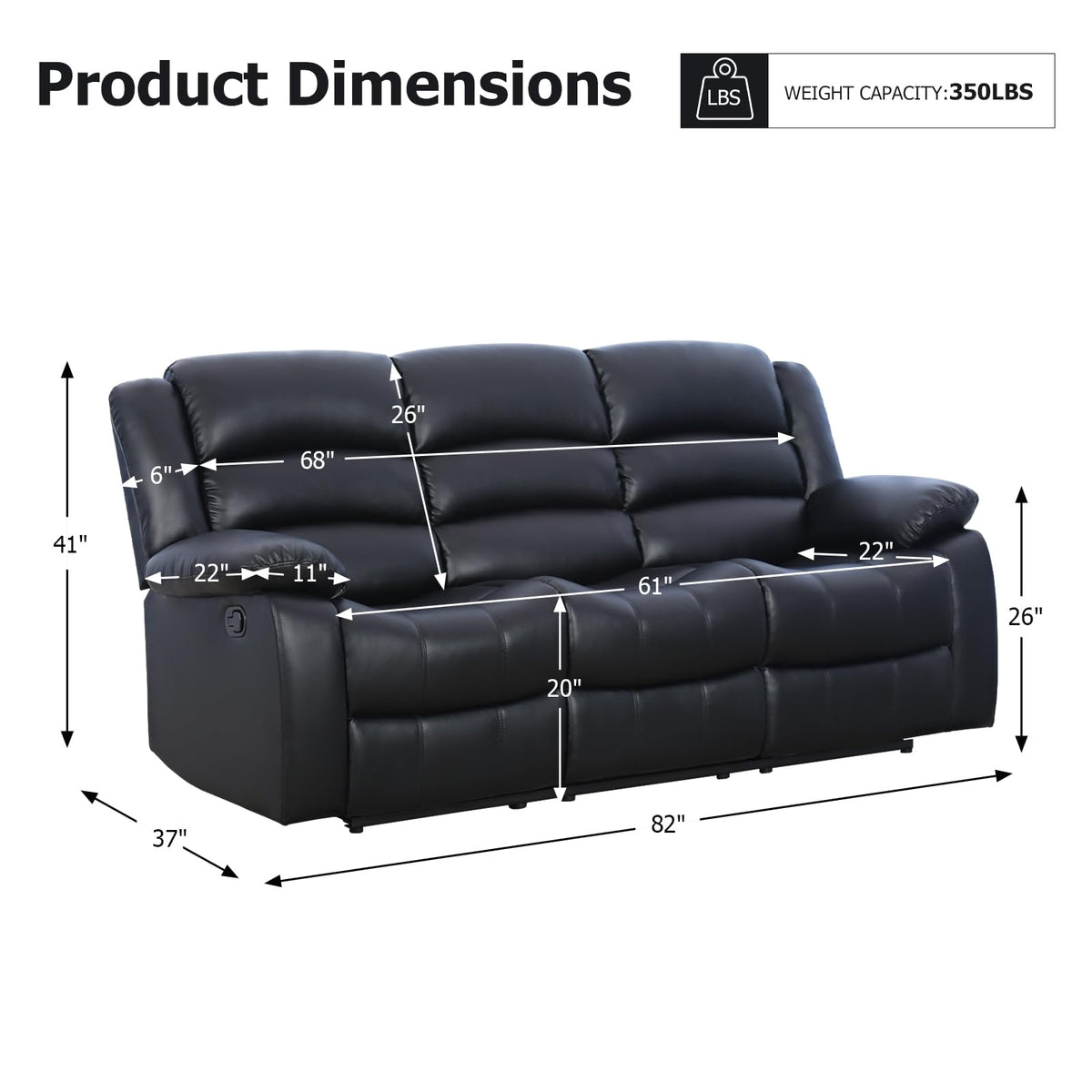 EBELLO Manual Faux Leather Reclining Couch Set for Living Room, Include 1 Recliner Chair, 1 Loveseat Sofa, Recliner Sofa Furniture Set for Home and Office, Black