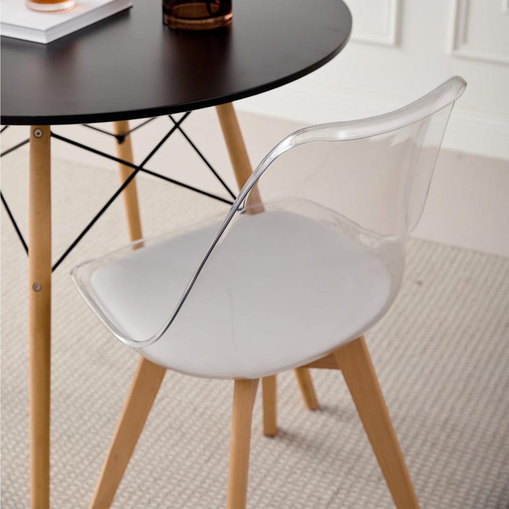 5-Piece Round Dining Set, 35.5" Black Table & Light Gray Chair
