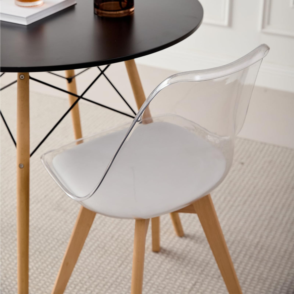 5-Piece Round Dining Set, 35.5" Black Table & Light Gray Chair