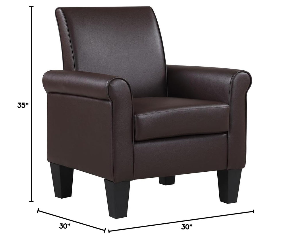 Faux Leather Accent Chair Set of 2, Mid Century Modern Living Room Chair, Upholstered Comfortable PU Leather Armchair for Bedroom, Office or Waiting Areas-Black