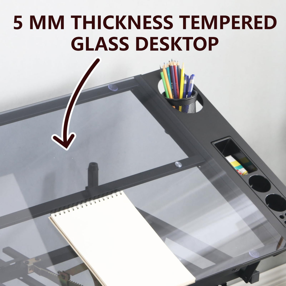 White Drafting Table with Stool, Height Adjustable Art Craft Desk with Tilting Tempered Glass Tabletop, Expansion Board, Multi-Storage, Drawing Table for Studio, Artists, Home Office, Painters, White