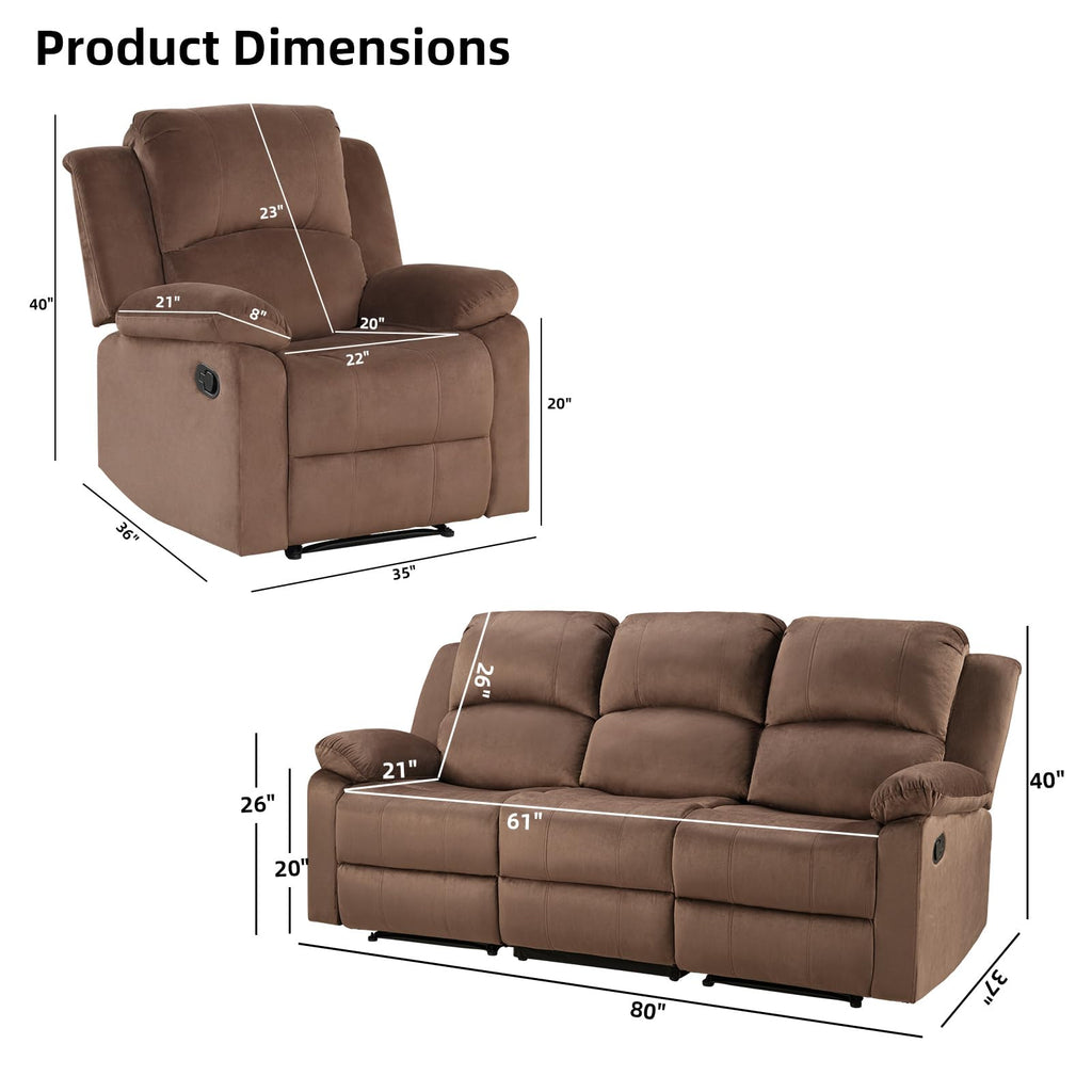 EBELLO Manual Faux Leather Reclining Couch Set for Living Room, Include 1 Recliner Chair, 1 Loveseat Sofa, Recliner Sofa Furniture Set for Home and Office, Black