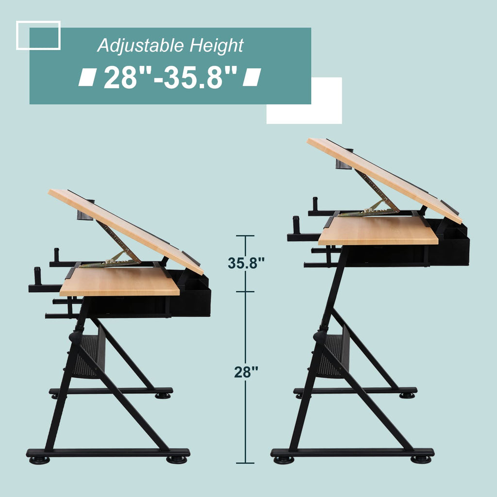 ZENY Adjustable Drafting Table with Stool Tilting Drawing Desk Artist Table