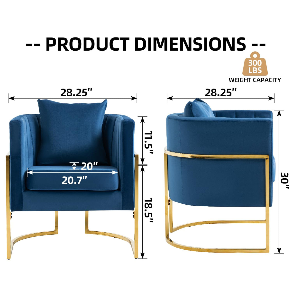 Velvet Accent Barrel Chairs Set of 2, Modern Arm Club Chair Set with Pillow for Living Room/Bedroom/Guest Reception, Channel Tufted, Gold Finish Base, Orange