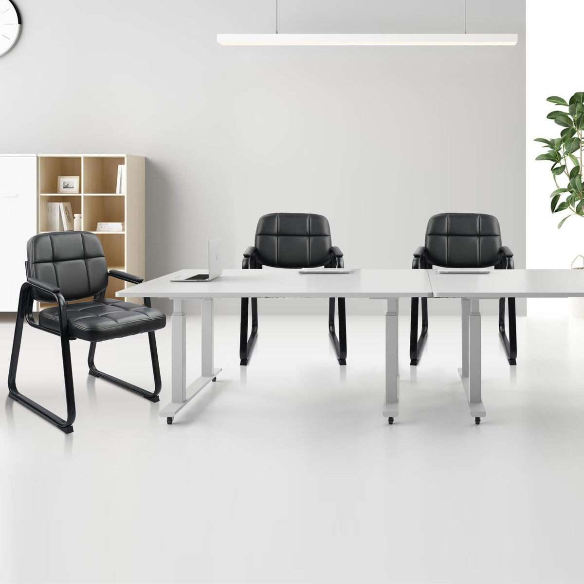 CLATINA Waiting Room Guest Chair with Bonded Leather Padded Arm Rest for Office Reception and Conference Desk Black with Sled Base Brown 1 Pack