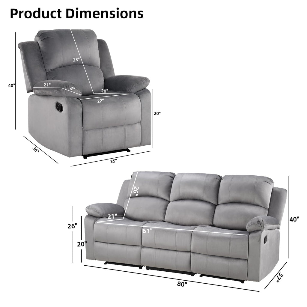 EBELLO Manual Faux Leather Reclining Couch Set for Living Room, Include 1 Recliner Chair, 1 Loveseat Sofa, Recliner Sofa Furniture Set for Home and Office, Black