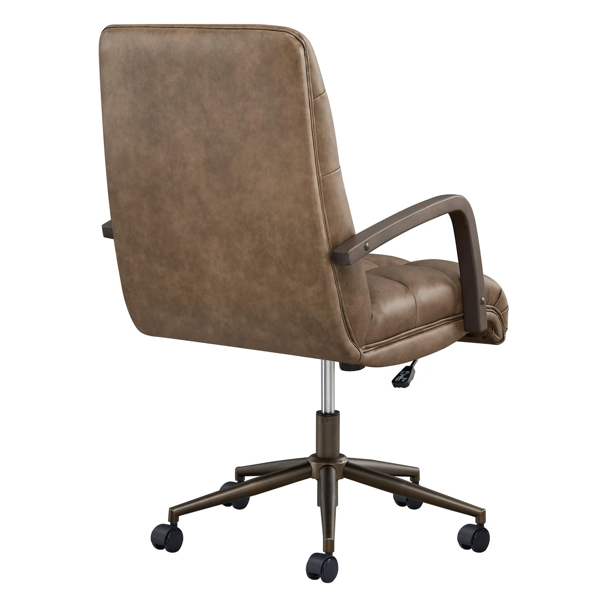 KISLOT Home Office Desk Chair, Ergonomic Office Chair with Lumbar Support, Adjustable Swivel Computer Chair with Wheels, Faux Leather Executive Task Chair with Wood Arms, Set of 2, Brown