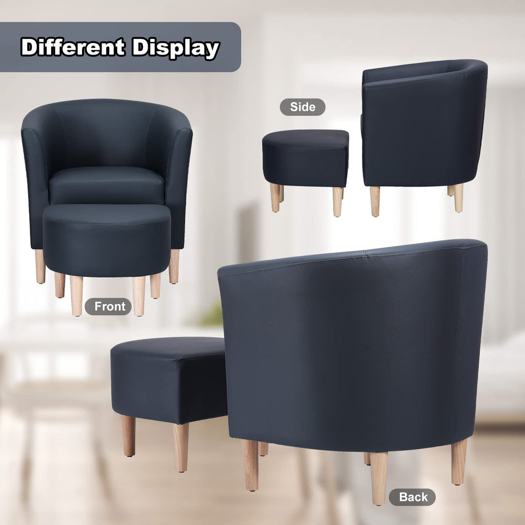 DAZONE Accent Chair with Ottoman, Modern Comfy Armchair Upholstered Barrel Club Chair and Footrest Set, Fabric Tub Arm Chairs for Living Room Bedroom Small Spaces Apartment Office, Set of 2, Gray