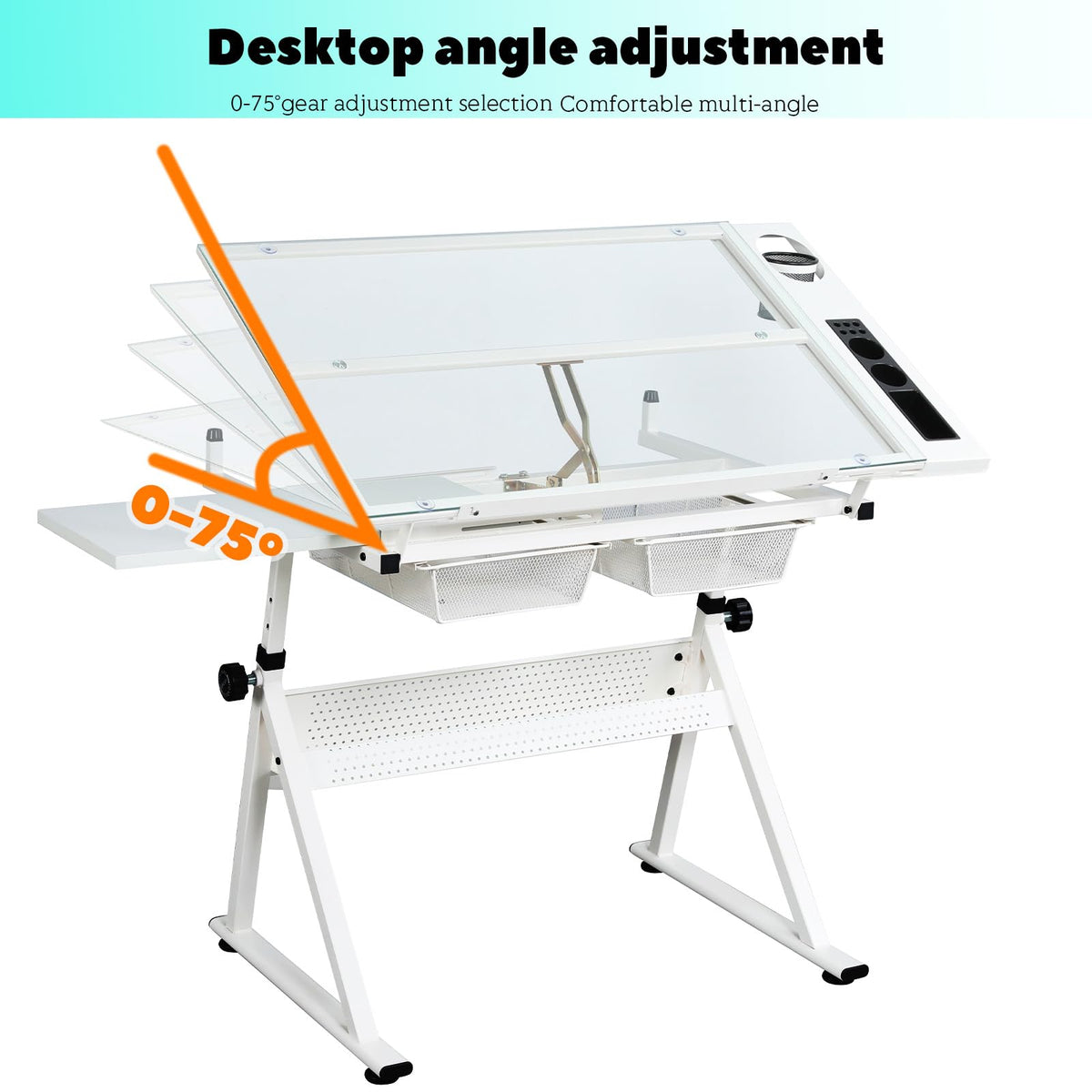 Donfafecuer Adjustable Drafting Table for Adults Professional Art Table 2 Storage Drawers Height Adjustable Home Office Reading Painting Tempered Glass Top Modern Black Design