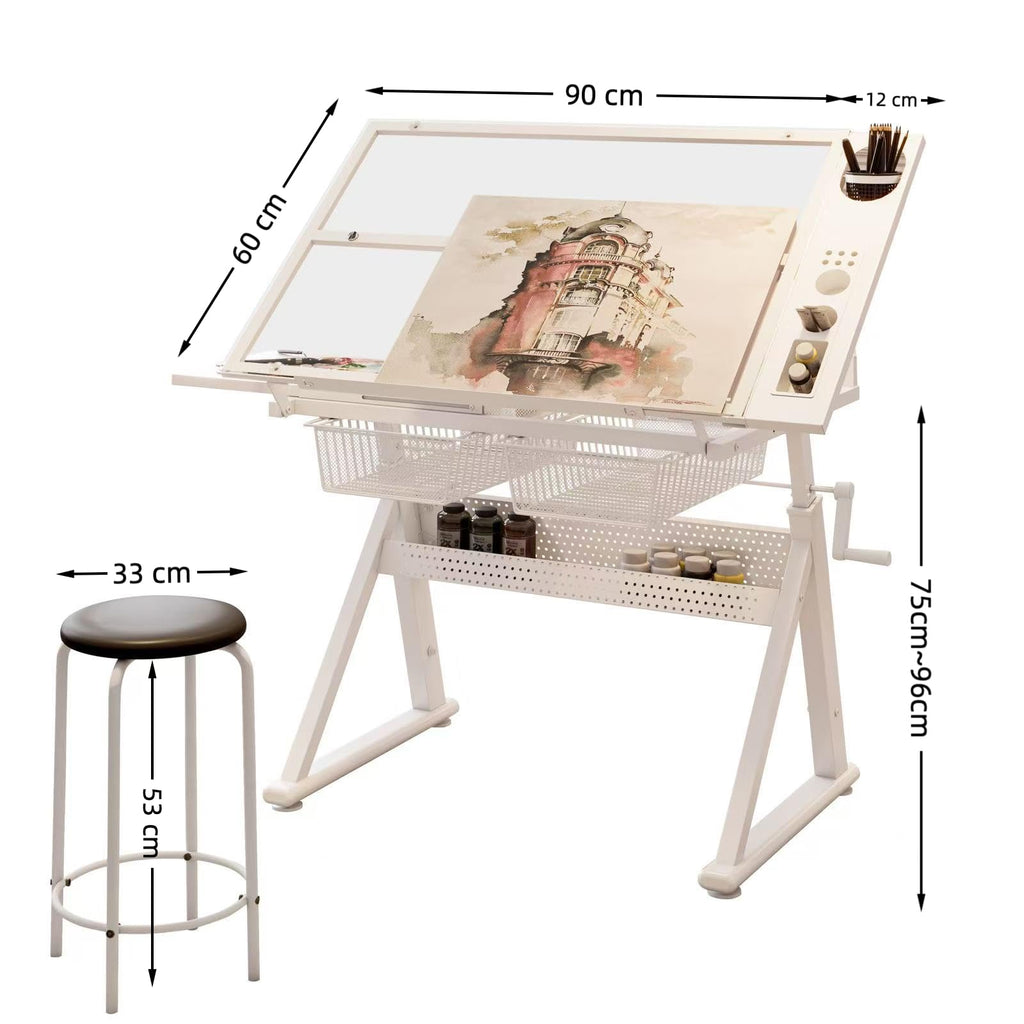 Adjustable Drawing Table for Artists | Drafting Desk with Tilted Glass Top | Art & Craft Table for Adults (Black, Classic Pro-27.16''- 35.82'' H)