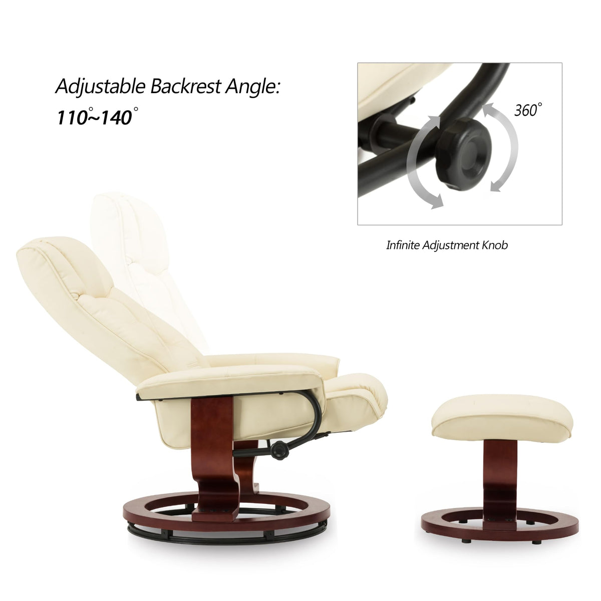 MCombo Manual Swivel Recliner with Ottoman, Faux Leather 9019