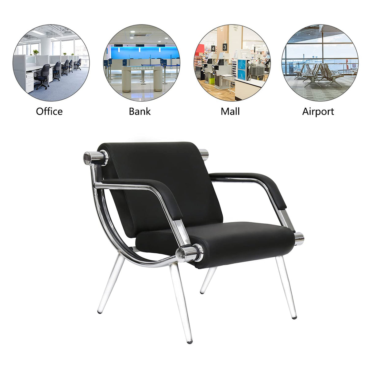 Kinfant Waiting Room Chair- Office Reception Furniture with Armrest and PU Leather Cushion, Office Guest Chair for Waiting Room Airport Hospital Bank Lobby, Black (1 Seat*2+2 Seat)