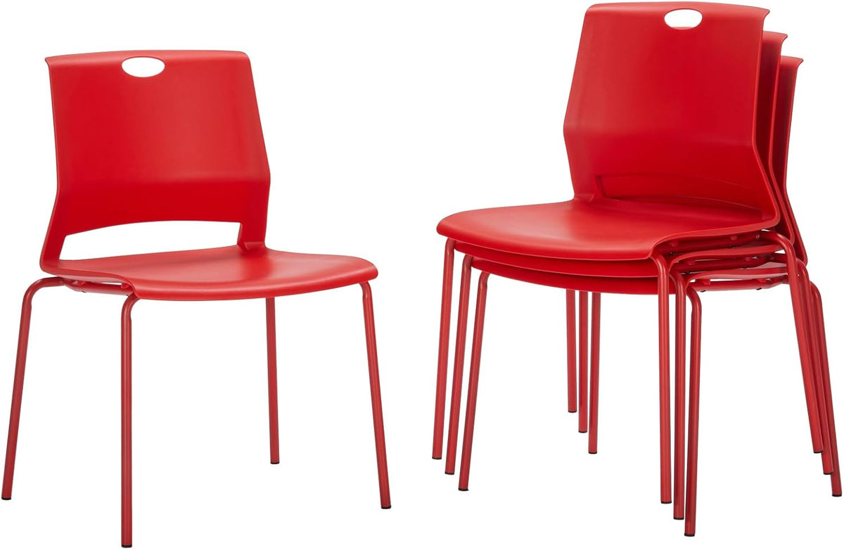 Sidanli Stackable Office Chairs, Red Guest Chairs with Comfortable Streamline Seat, Stacking Chairs No Wheels for Conference Room, Set of 4