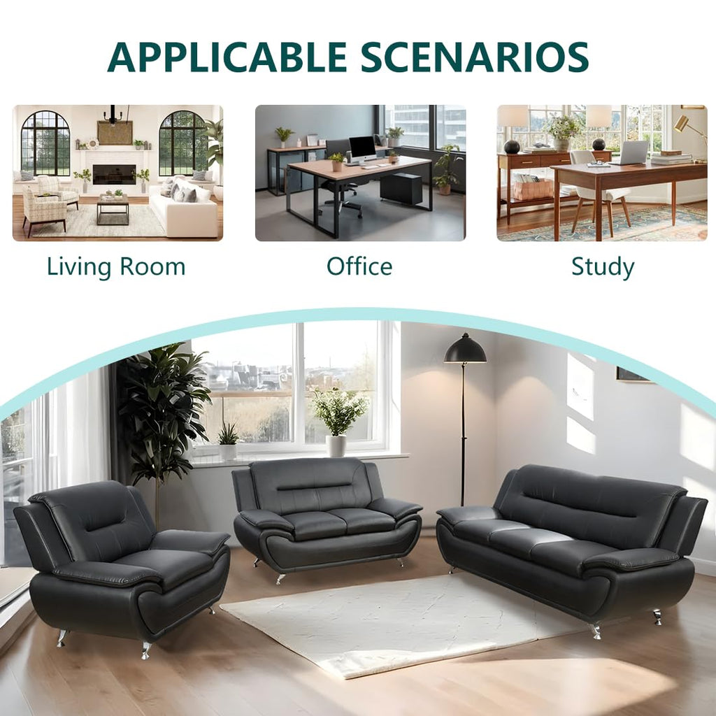 Leather Sectional Sofa Couches, Living Room Sofa and Loveseat Set, Faux Leather Couch and Loveseat Set for Office/Bedroom/Apartment, Cream