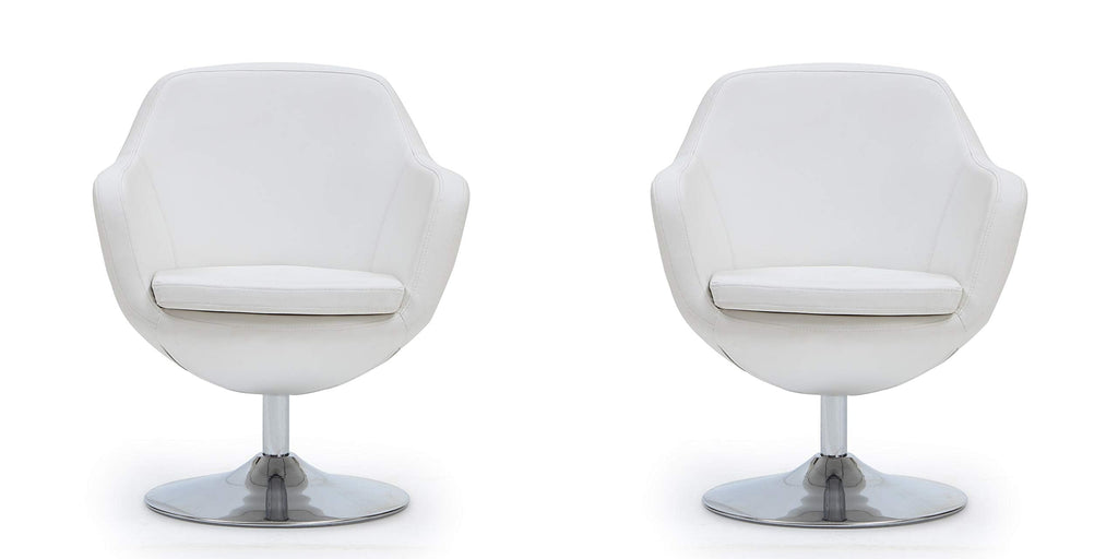 Manhattan Comfort Caisson Swivel Accent Chair Set of 2 with 360Â° Turn, Hand Upholstered Faux Leather & Polished Chrome, Removable Cushion, Modern Design for Office & Living Room, Orange Faux