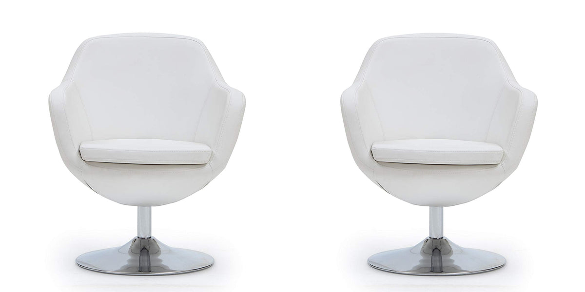 Manhattan Comfort Caisson Swivel Accent Chair Set of 2 with 360Â° Turn, Hand Upholstered Faux Leather & Polished Chrome, Removable Cushion, Modern Design for Office & Living Room, Orange Faux
