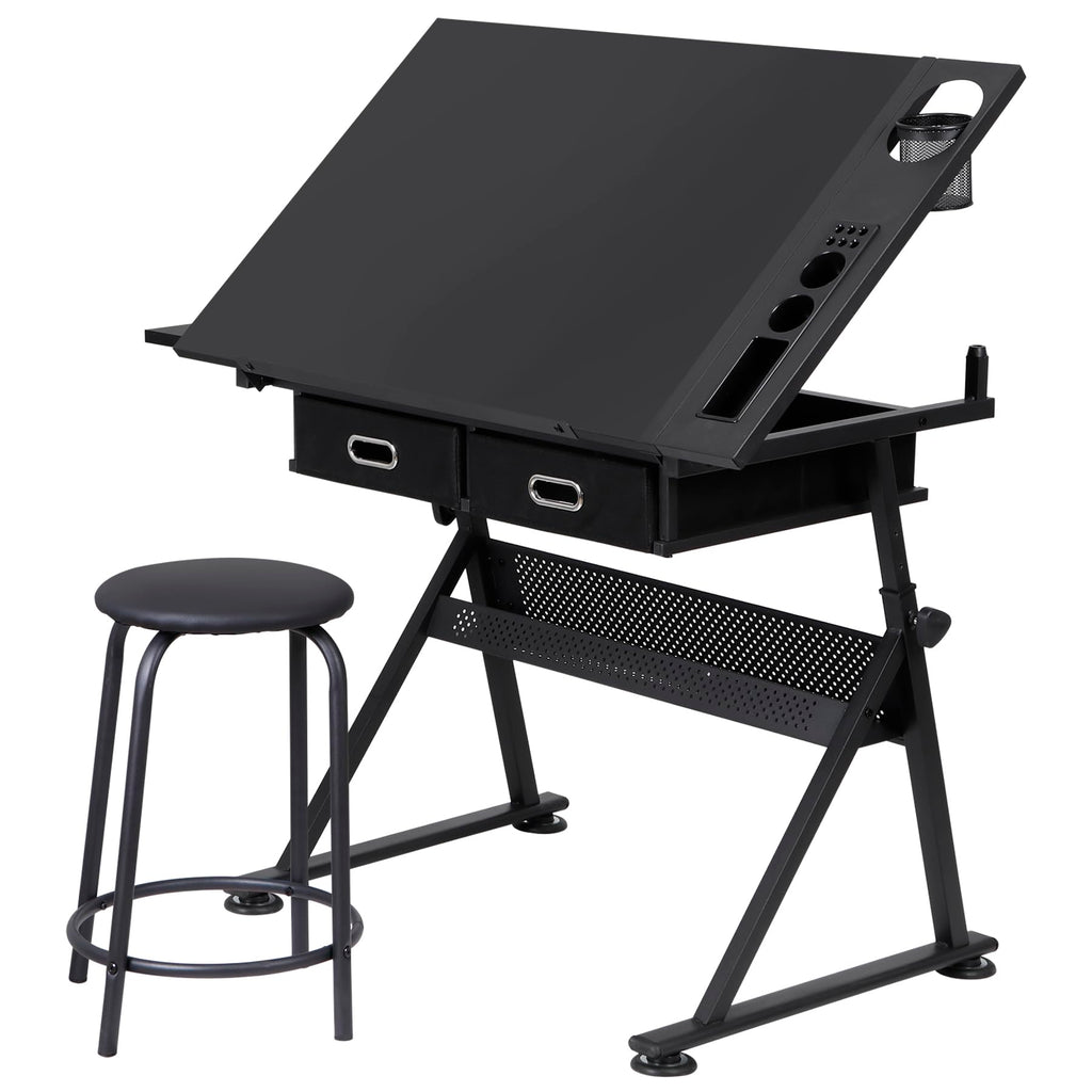 NOVA MICRODERMABRASION Adjustable Height Drafting Desk Drawing Table Tiltable Tabletop for Reading, Writing Art Craft w/Stool and Drawers