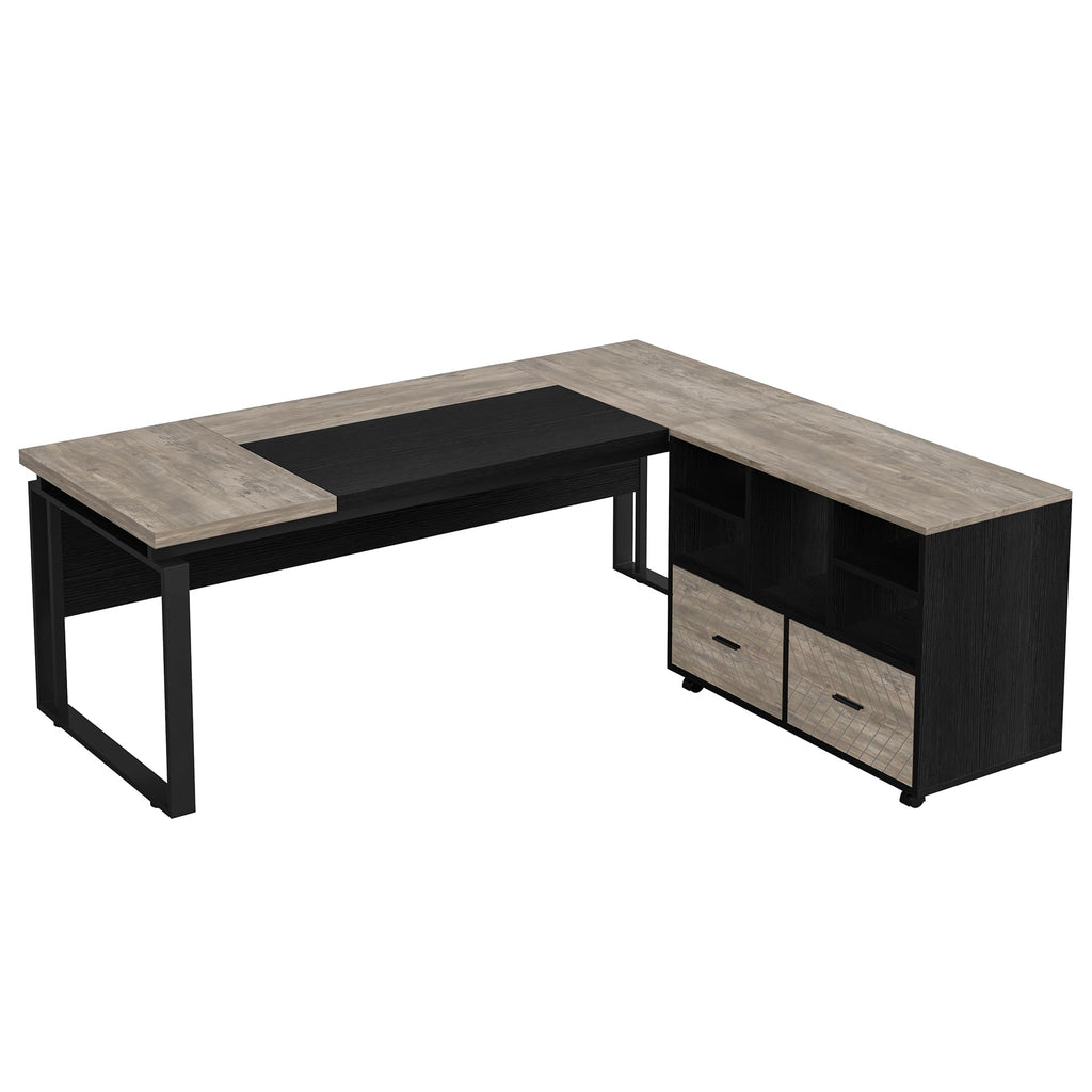 Tribesigns L-Shaped Executive Desk with Reversible File Cabinet, 63" Office Desk with Storage Drawers, Computer Desk Set (Oak Karo & White)