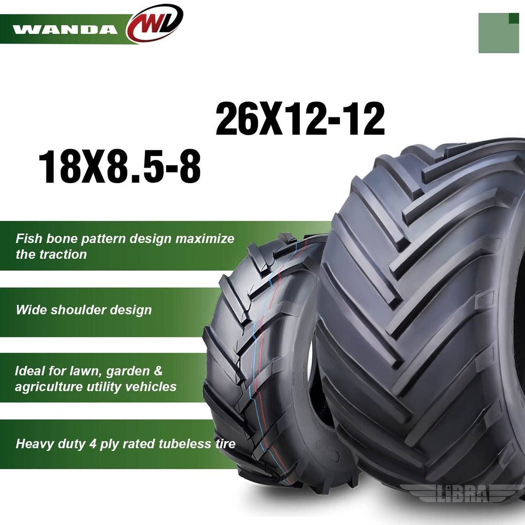 WANDA 4PC 15X6-6 & 20X10-8 Lawn Mower Tractor Tires Super Lug -13078/13071