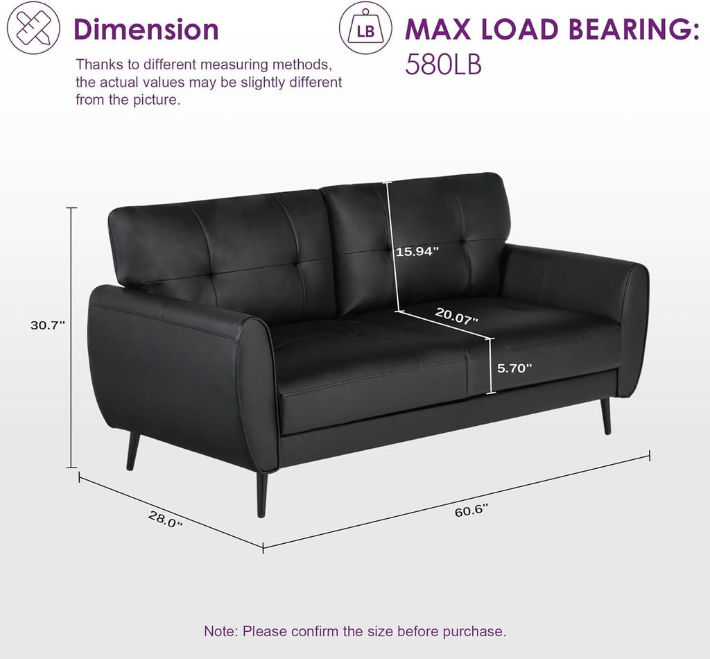 TYBOATLE 2 Piece Furniture Sets, Small Loveseat for Living Room, White Faux Leather Couch Mid Century Modern Tufted Mini Sofa Comfy Office 2 Seat Love Seat for Small Spaces Bedroom