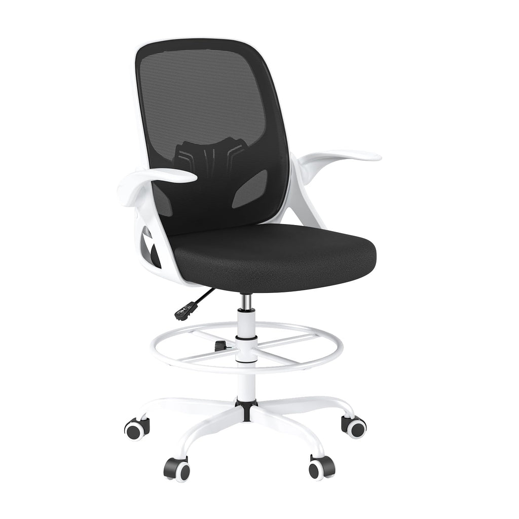 Kensaker Drafting Chair Tall Office Chair, Ergonomic Standing Desk Chair with Adjustable Foot Ring and Flip-up Armrests, Mesh Computer Chair for Art Studio, 300 LBS, Black