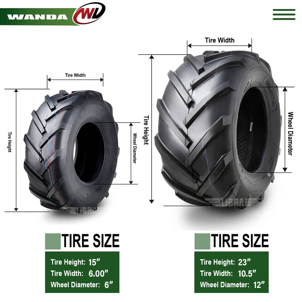 WANDA 4PC 15X6-6 & 20X10-8 Lawn Mower Tractor Tires Super Lug -13078/13071