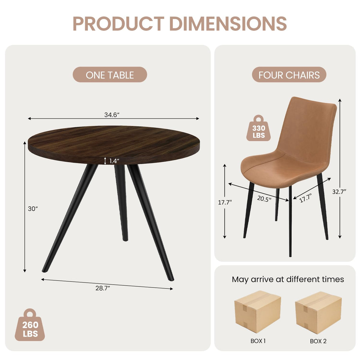 34.6" Round Dining Table Set for 4, Modern Kitchen Coffee Table Set, Walnut