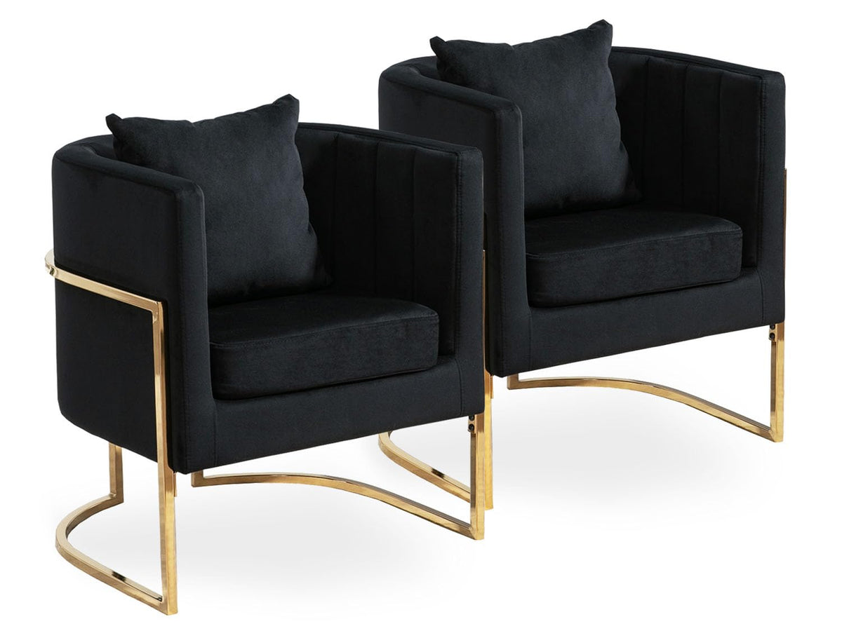 Velvet Accent Barrel Chairs Set of 2, Modern Arm Club Chair Set with Pillow for Living Room/Bedroom/Guest Reception, Channel Tufted, Gold Finish Base, Orange