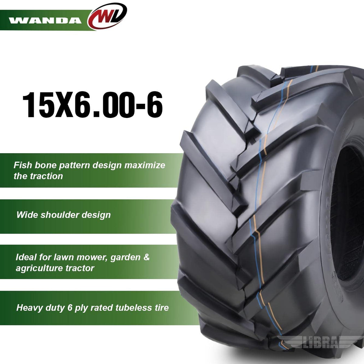 WANDA 4PC 15X6-6 & 20X10-8 Lawn Mower Tractor Tires Super Lug -13078/13071