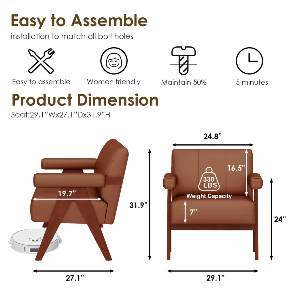 STHOUYN Faux Leather Accent Chairs Set of 2, Wooden Arm Chairs (Black)