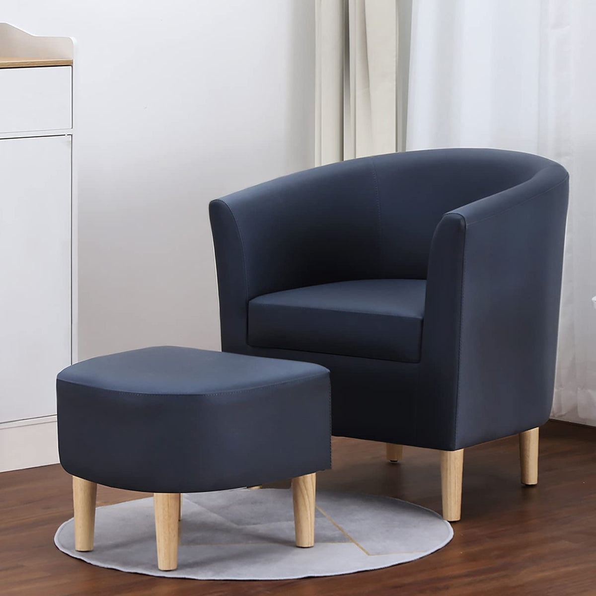 DAZONE Accent Chair with Ottoman, Modern Comfy Armchair Upholstered Barrel Club Chair and Footrest Set, Fabric Tub Arm Chairs for Living Room Bedroom Small Spaces Apartment Office, Set of 2, Gray