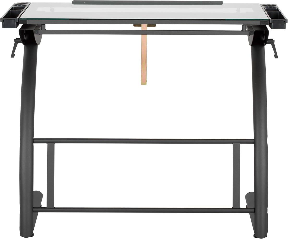 SD Studio Designs Triflex Drawing Table, Sit to Stand Up Adjustable Office Home Computer Desk, 35.25" W X 23.5" D, Charcoal Black/Clear Glass
