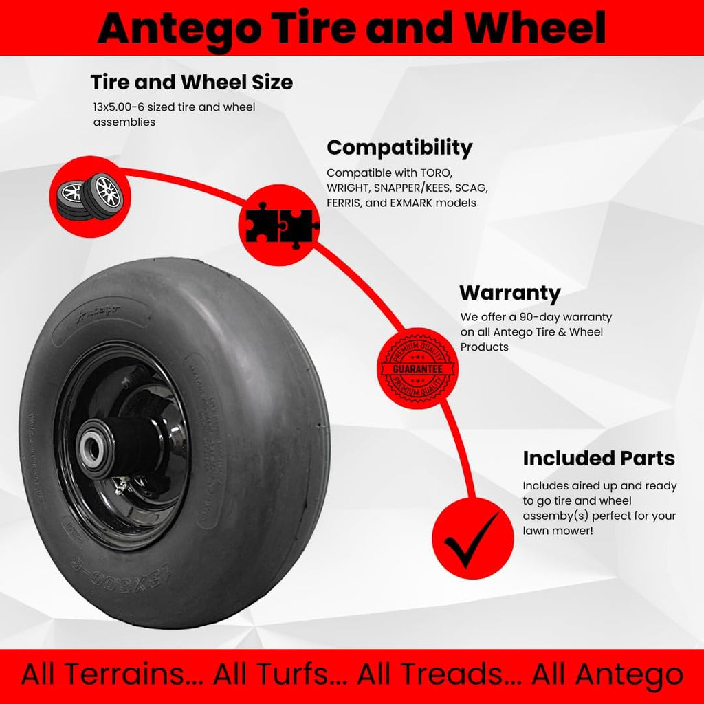 Antego 13x5.00-6 Tire & Wheel, Replaces Toro/Exmark 109-9126, Set of 2