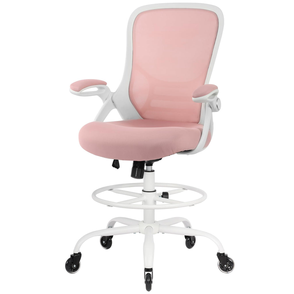 HYLONE Drafting Chair Adjustable, Tall Office Chair Lumbar Support Ergonomic Standing Desk Chair Heavy Duty Tall Drafting Stool for Artists with Footrest Home Office Drafting Stool