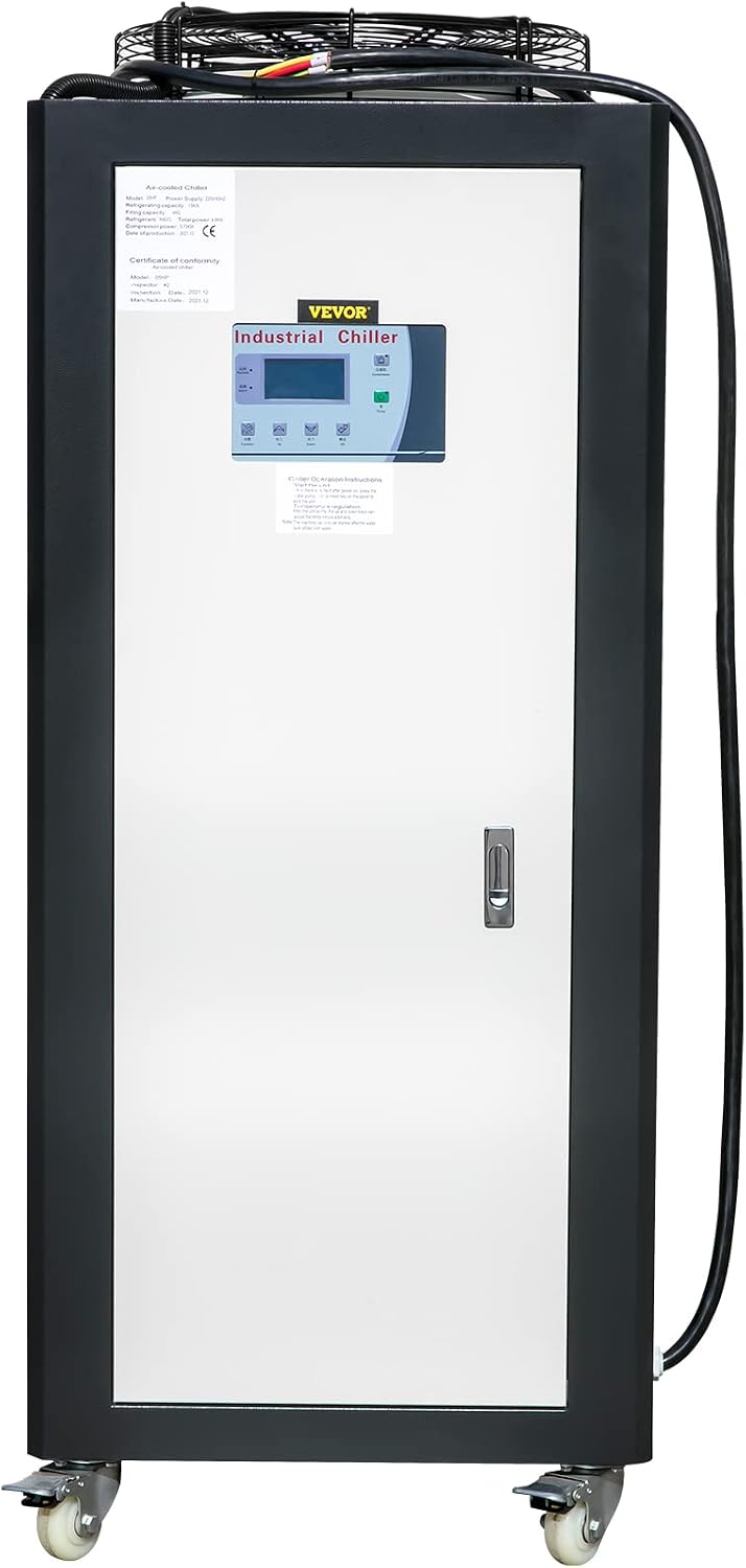 VEVOR Air Cooled Water Chiller, 5 Ton Portable, 5HP/3.75KW Compressor Motor, 53L Capacity Stainless Steel Water Tank, Finned Condenser with Micro-Computer Control, Industrial Chiller for Cooling Water