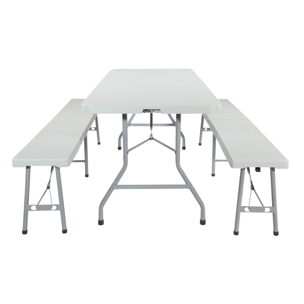 Office Star Resin 5-Piece Folding Square Table and Chair Set, Light Grey