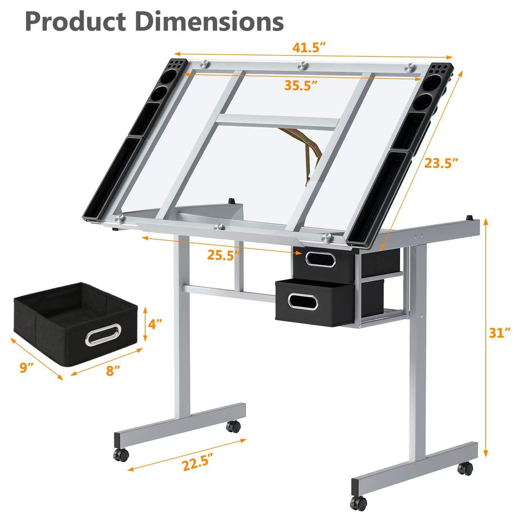 OS MOTOR Adjustable Height Drafting Table with Wood Top, Art Craft Desk with Slide-Out Drawers, Storage, for Drawing, Writing, Painting, and Creative Tasks, Ideal for Home Office, Natural
