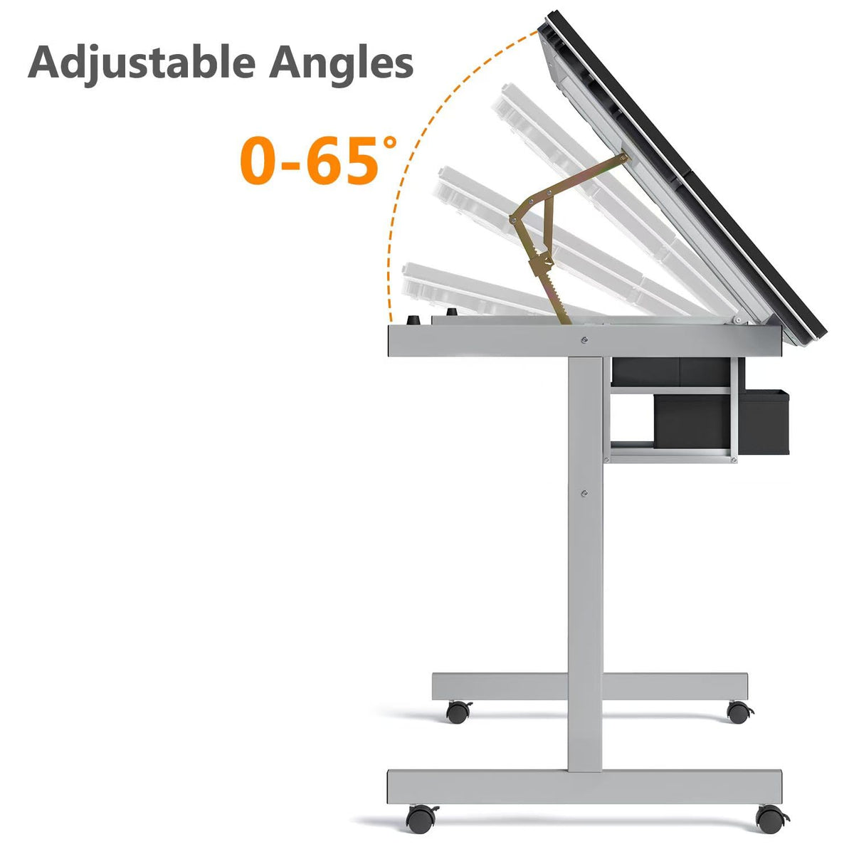 OS MOTOR Adjustable Height Drafting Table with Wood Top, Art Craft Desk with Slide-Out Drawers, Storage, for Drawing, Writing, Painting, and Creative Tasks, Ideal for Home Office, Natural