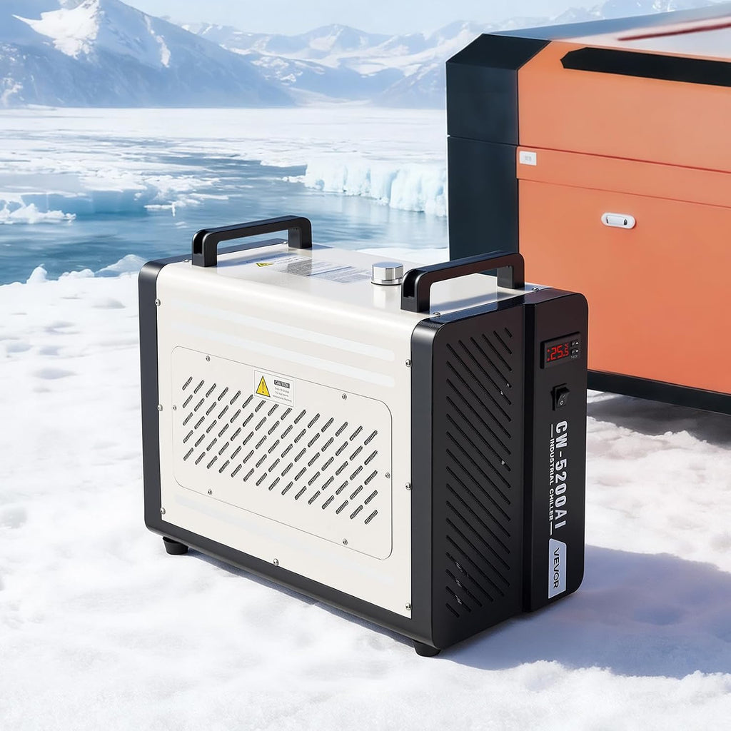VEVOR Industrial Water Chiller, 5460 BTU/h, Industrial Water Cooler Cooling System with Compressor, 4.2â¯GPM Max Flow, 1.8â¯ Gal Tank Capacity, Laser Chiller, for CO2 Laser Engraving & Cutting Machine