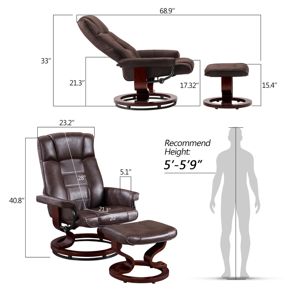 MCombo Manual Swivel Recliner with Ottoman, Faux Leather 9019
