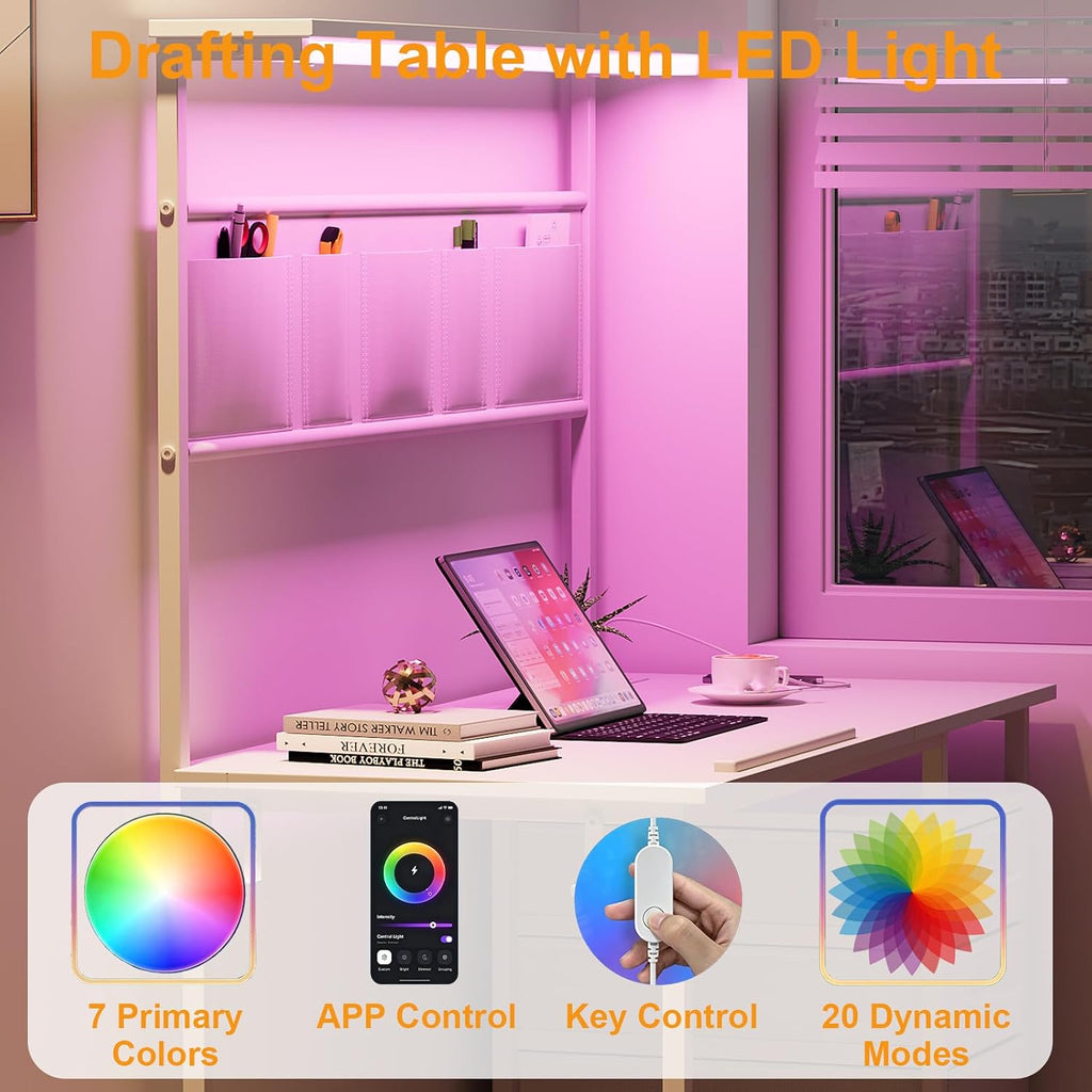 Drafting Table with Storage Drawers & Shelf Adjustable Tilting Art Craft Desk Drawing Painting Sketching Multifunctional Workstation for Home Office