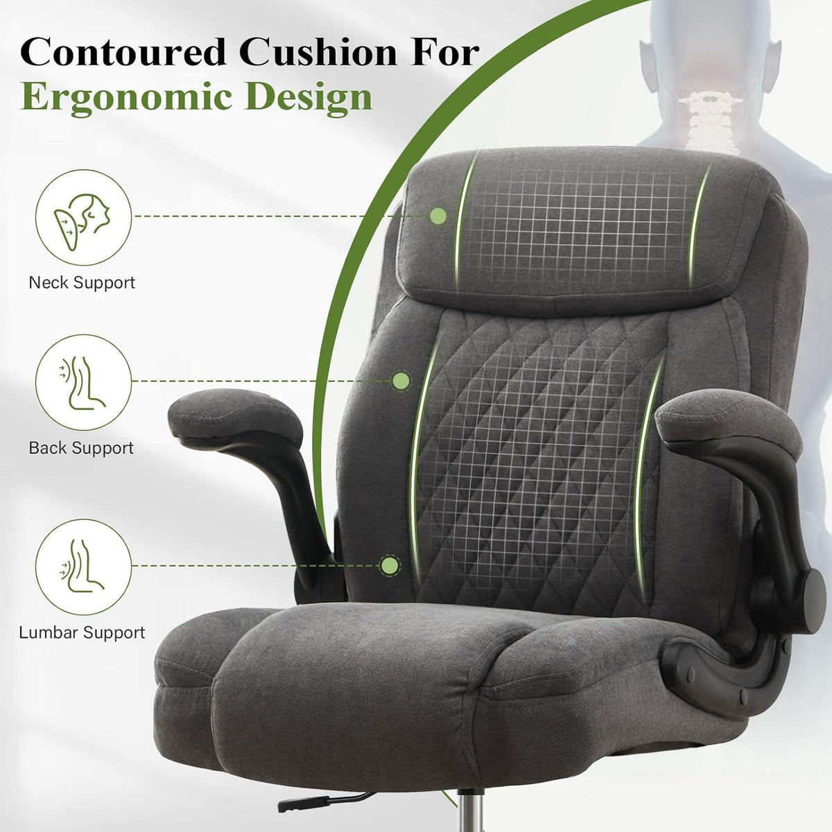Drafting Chair Tall Office Chair for Standing Desk, Ergonomic Tall Desk Chair with Adjustable Foot Ring, Flip-Up Armrests, Lumbar Support, Swivel Rolling Task Chair for Home Office