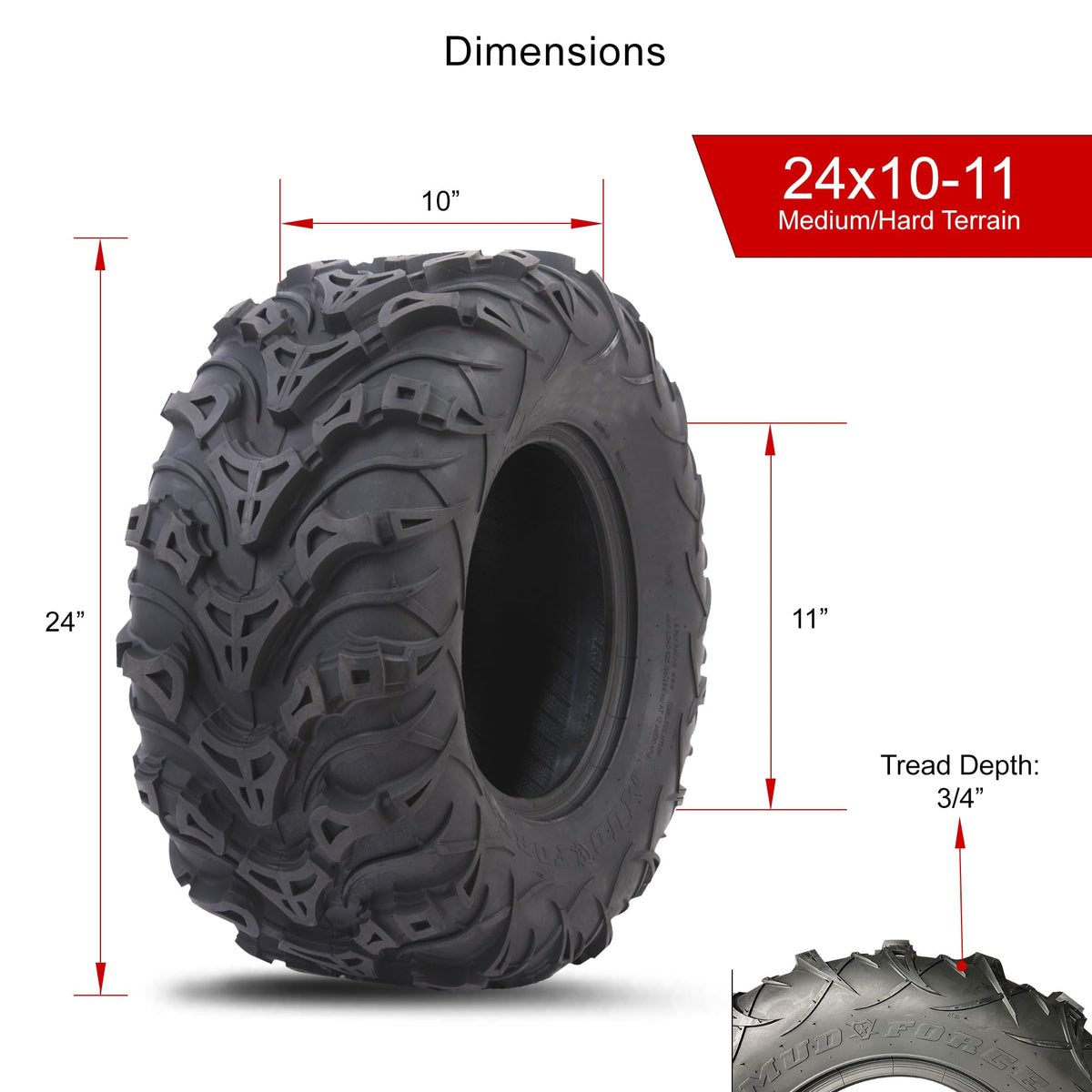 Tusk Mud Force ATV Tire Set â 25x8-12 Front & 25x10-12 Rear â Durable Off-Road Quad Tires Set of 4
