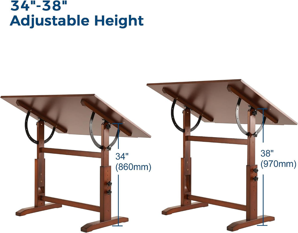 VISWIN Wood Drafting Table for Adults, 30" X 42" Extra-Large Drawing Table with Adjustable Height & Angle for Art Studio, Solid Pine Wood Artist Desk for Drawing, Drafting, Writing, Reading