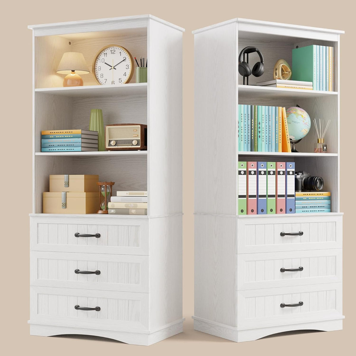 Gizoon 70'' Tall Bookcase Set of 2 with 3 Drawersï¼White