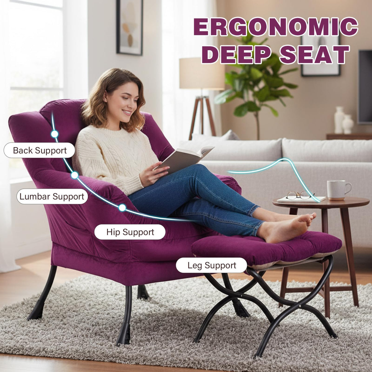 Modern Lazy Chair with Ottoman Lounge Accent Reading Chair for Living Room