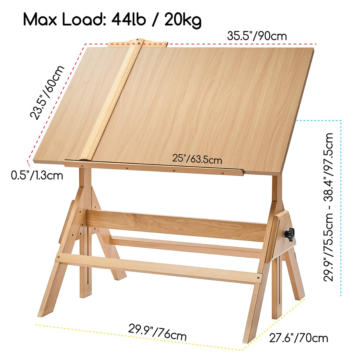 MEEDEN Wood Drafting Table & Stool: 35.5" x 23.5" Art Desk and Stool Set